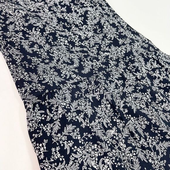 Garnet Hill Mini Dress Womens Large Navy Blue Viscose Tiered Floral Cap Sleeve - Picture 10 of 11